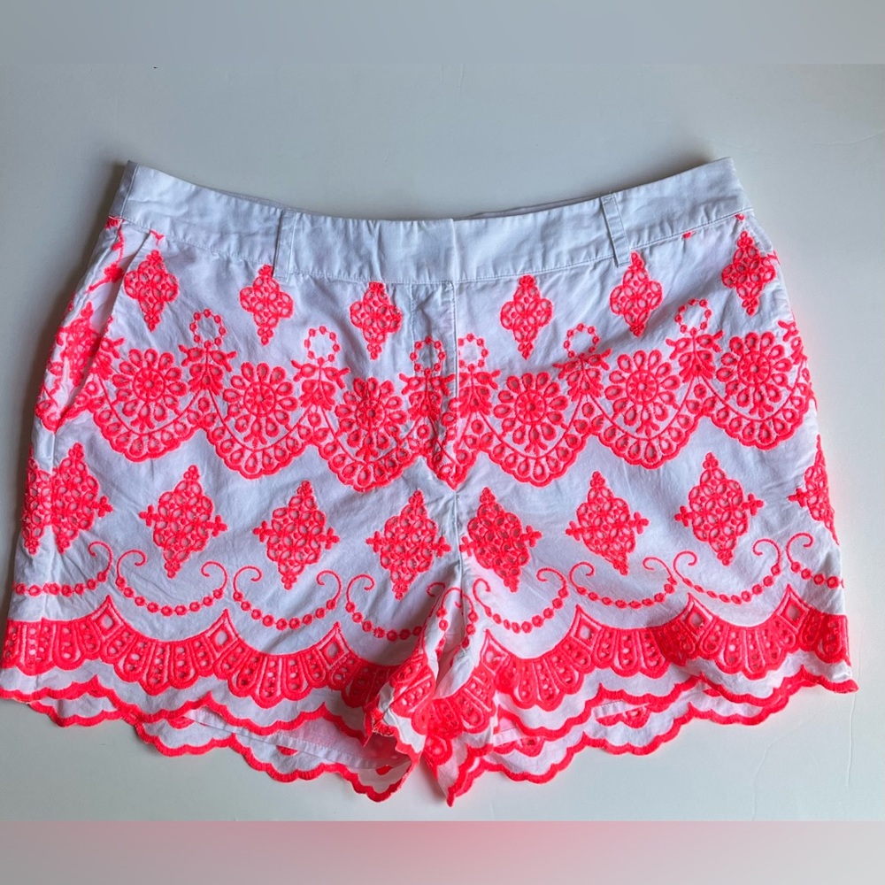 Boden•Neon Coral Embroidered 100% Cotton Shorts•sz 8